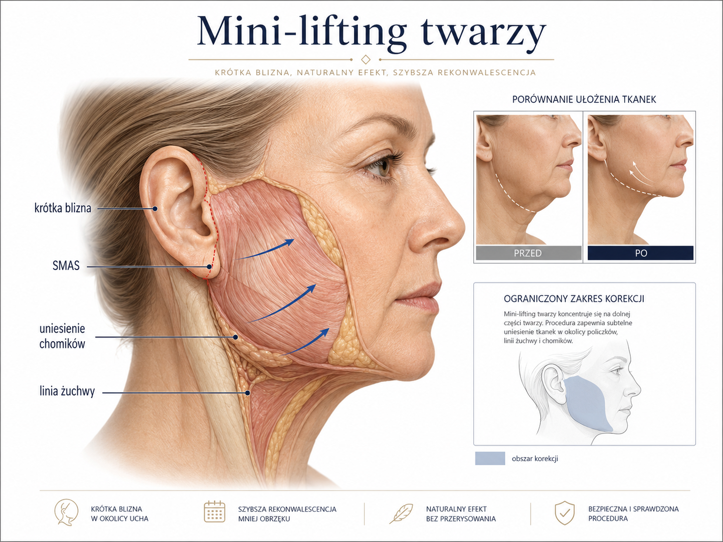 Profesjonalna ilustracja medyczna: Mini lifting twarzy